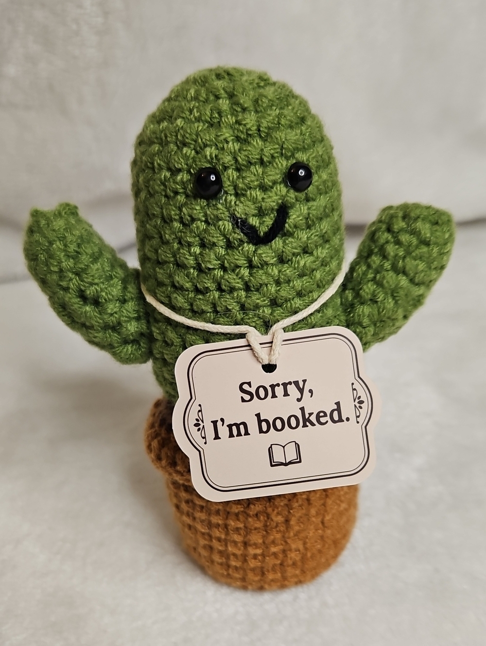 Emotional Support Crochet Cactus - "Sorry, I'm Booked"